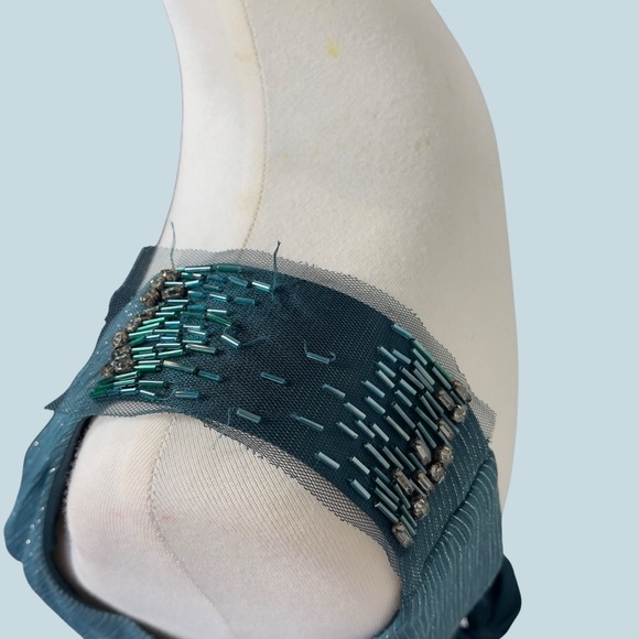 BCBG Maxazria Silk Metallic Teal Elegant Evening Gown size 2 - Picture 12 of 14